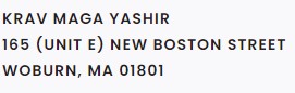 Krav Maga Winchester, Massachusetts Training Center Location